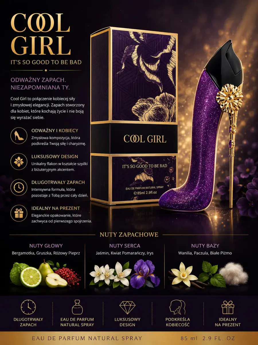 Cool Girl Perfumy EDP 85 ml fioletowy flakon szpilka