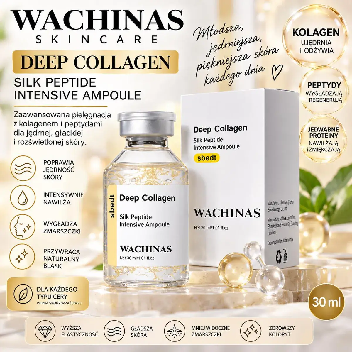 WACHINAS Deep Collagen Silk Peptide Ampułka 30 ml nawilżająca