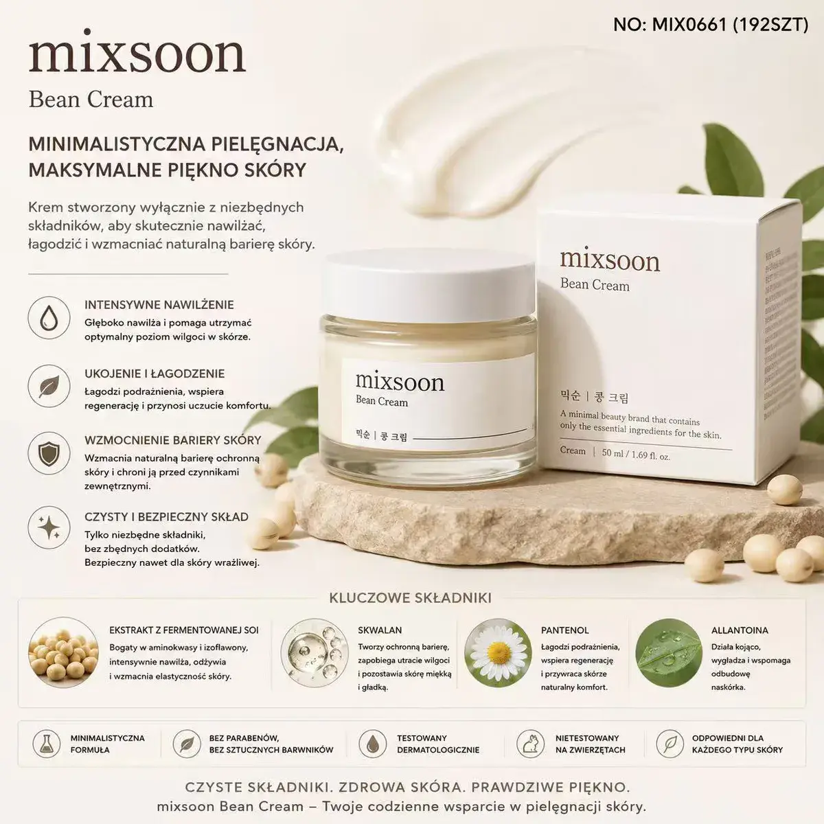 mixsoon Bean Cream krem nawilżający 50 ml z ekstraktem z soi