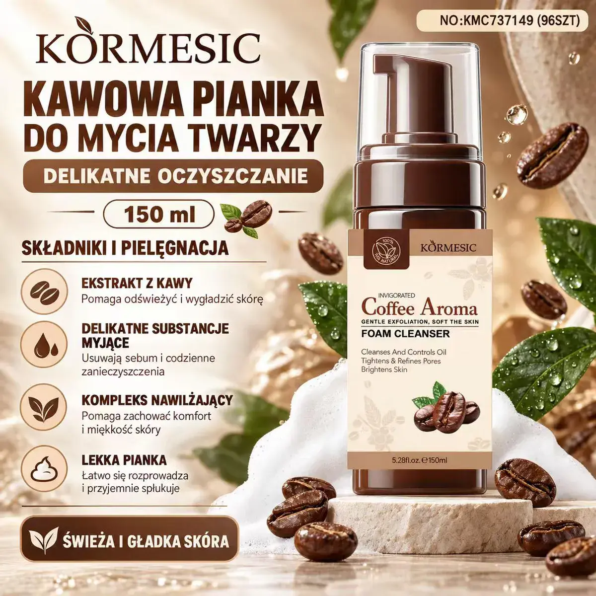 Kormesic Kawowa Pianka do Mycia Twarzy 150 ml Delikatne Oczyszczanie