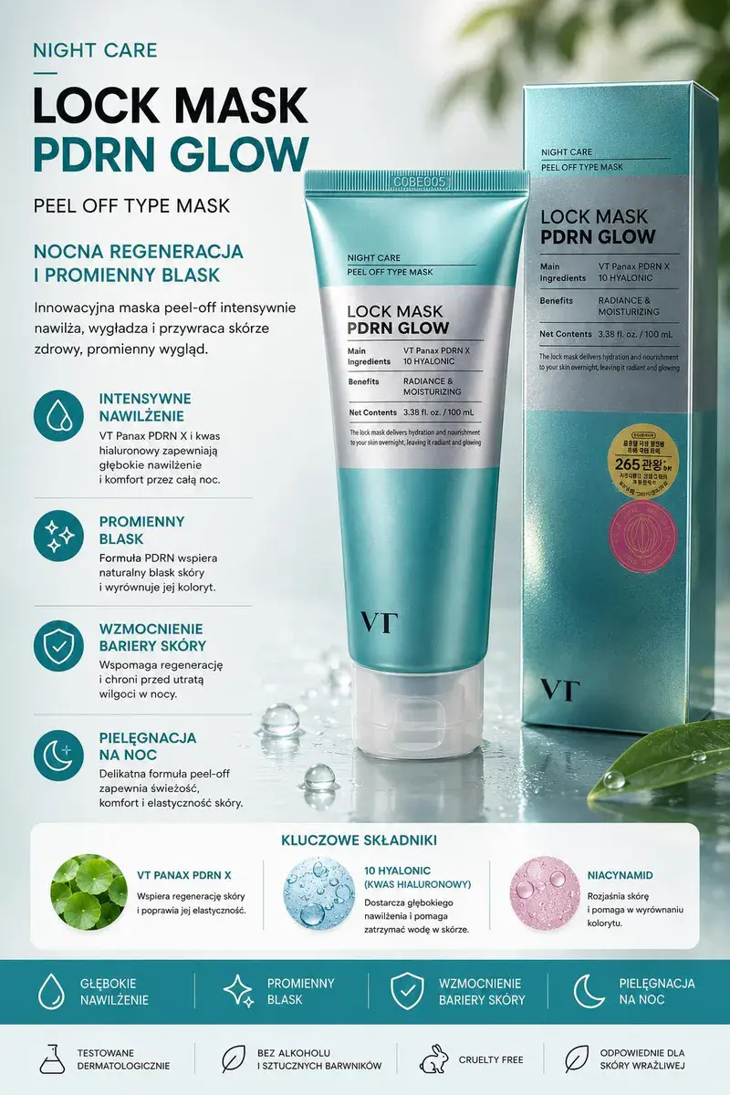 VT Lock Mask PDRN Glow Nocna Maska Peel-Off 100 ml nawilżająca