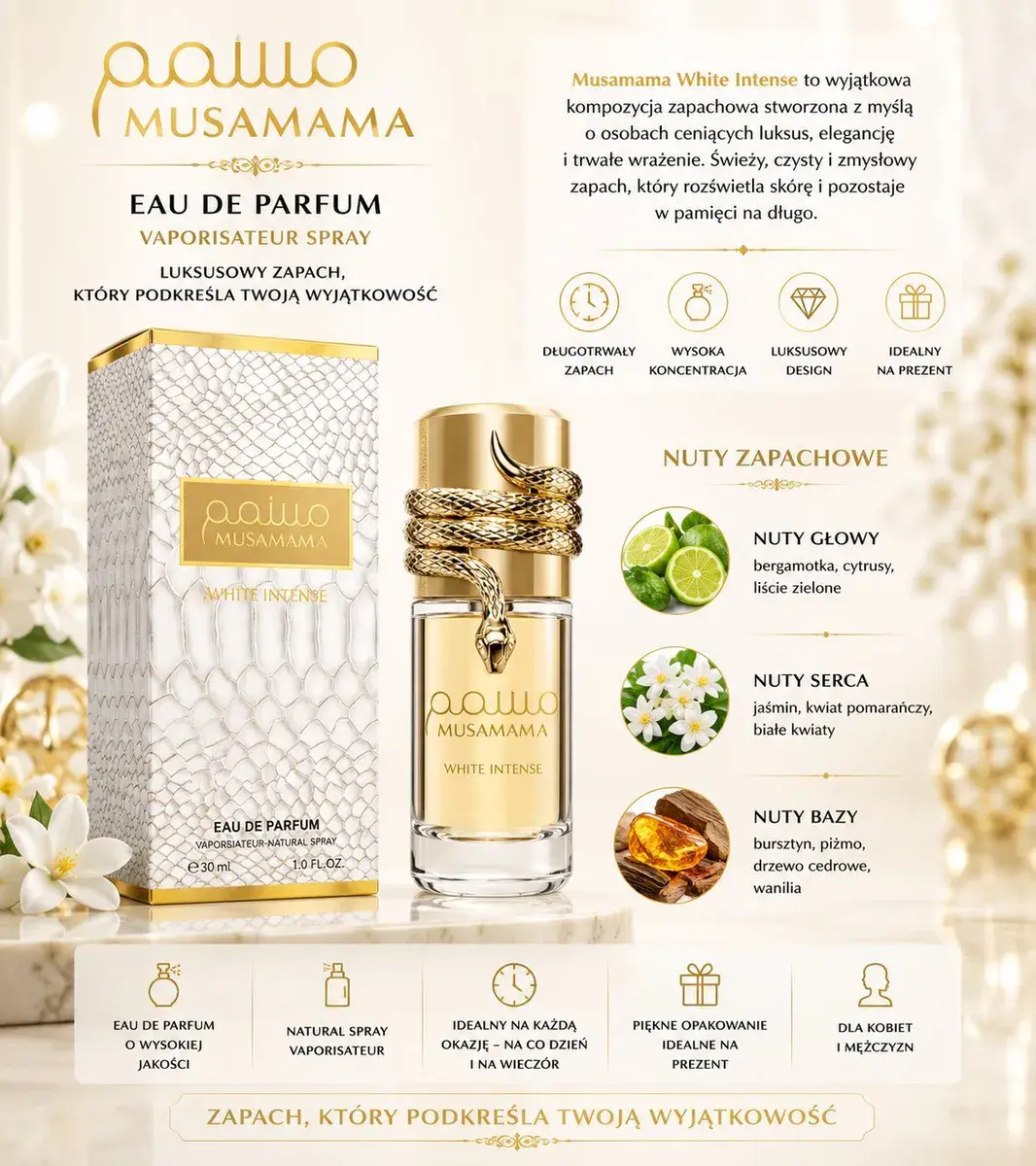 Musamama White Intense Perfumy 30ml luksusowy zapach unisex