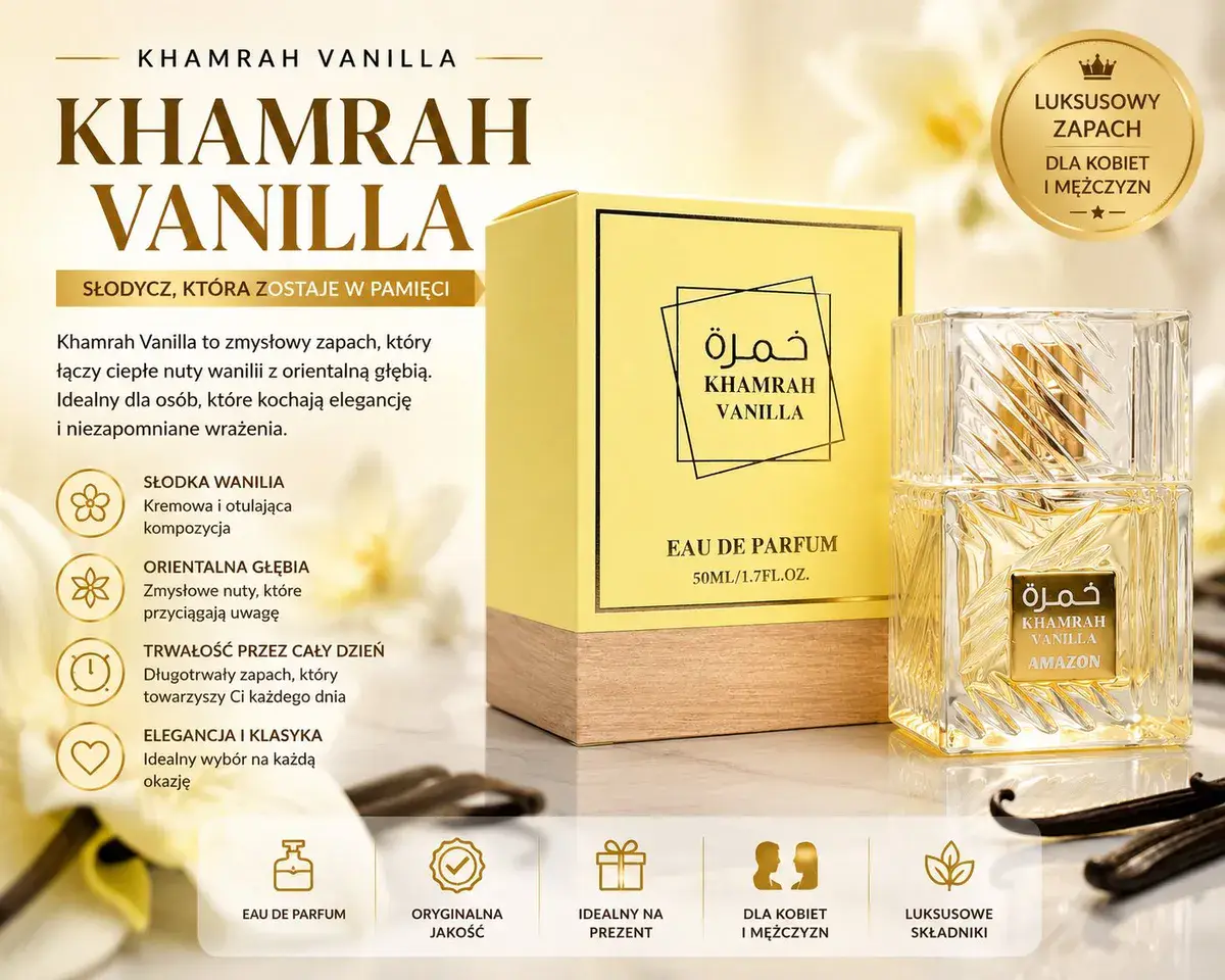 KHAMRAH VANILLA Perfumy 50ml luksusowy zapach waniliowy unisex