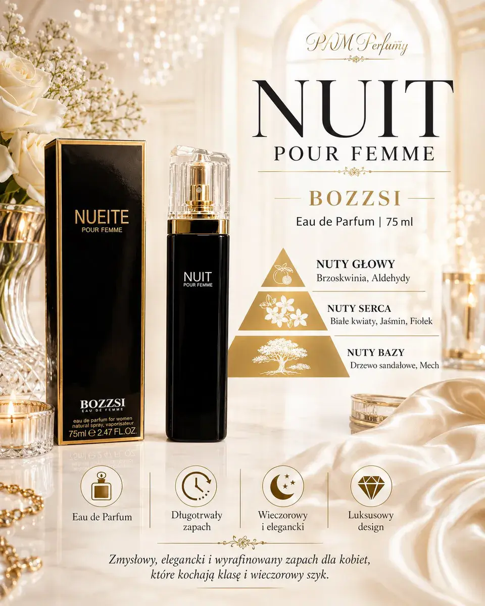 Perfumy Nuit Pour Femme 75ml czarne eleganckie opakowanie