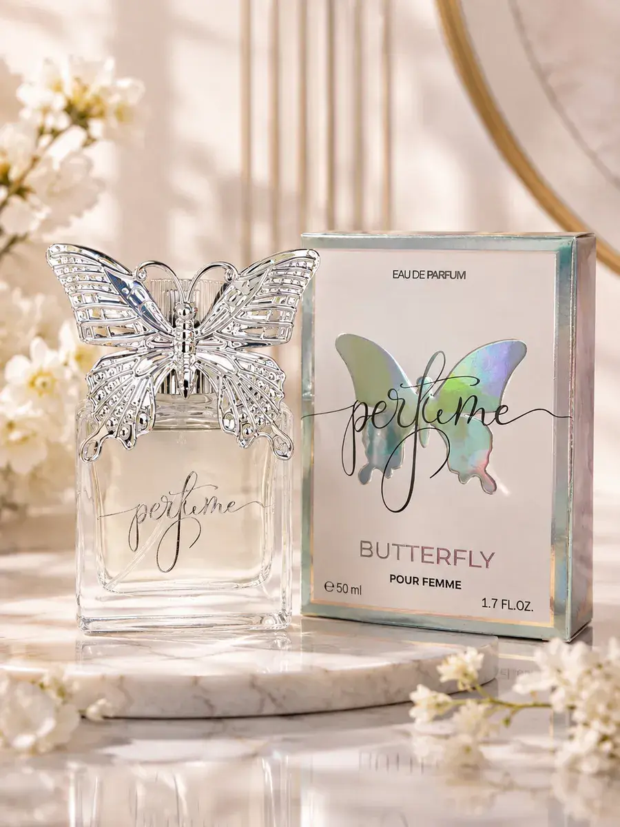 Perfumy Butterfly 50ml z ozdobą motyla srebrnego