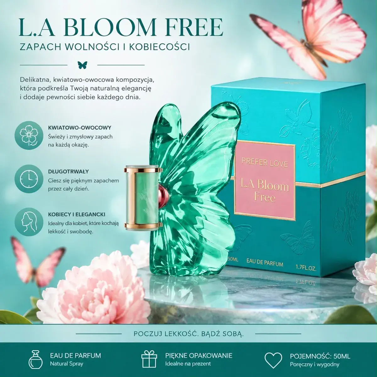 Perfumy L.A Bloom Free 50ml kwiatowo-owocowe, eleganckie