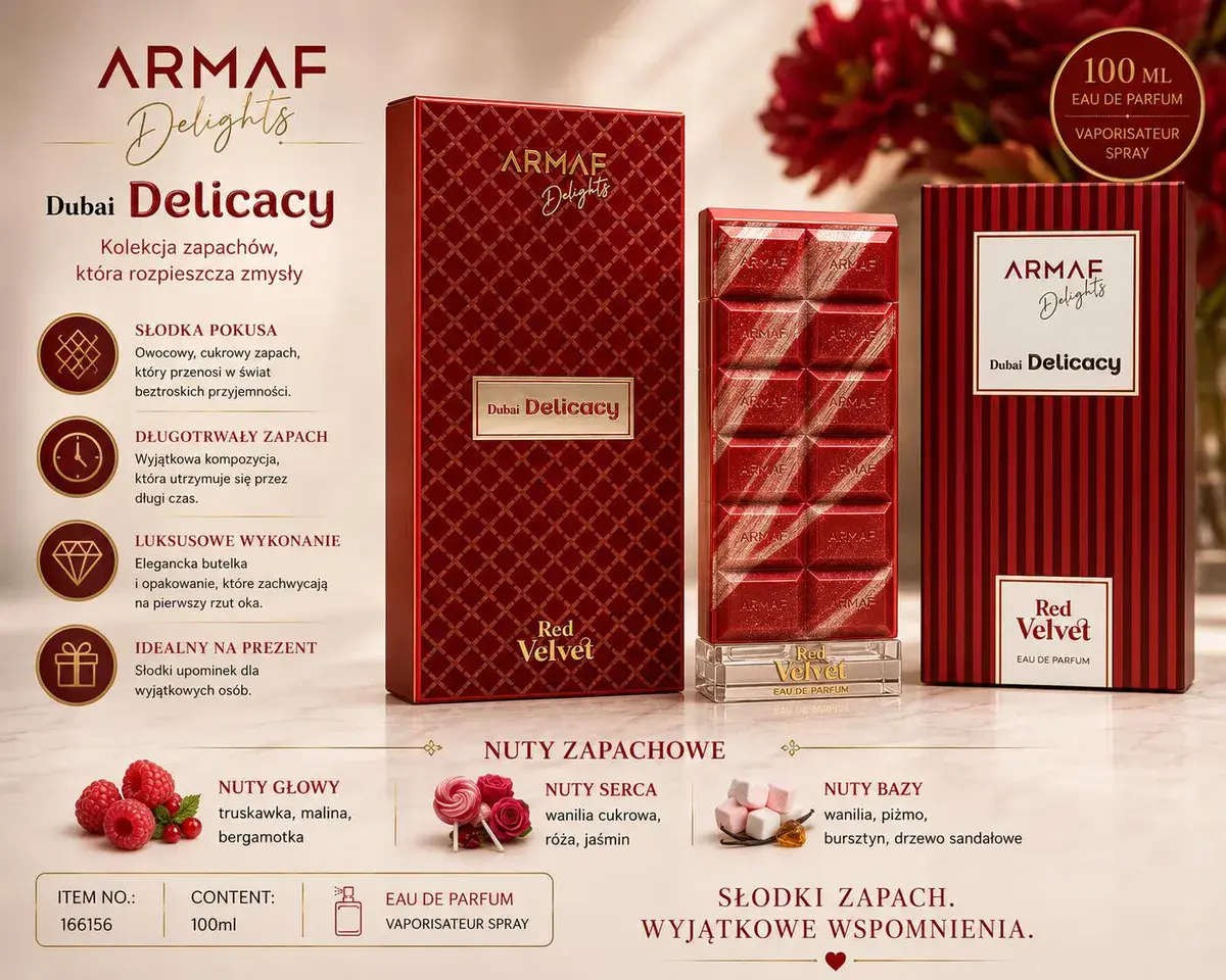 Armaf Delicacy Red Velvet 100ml perfumy o słodkim zapachu