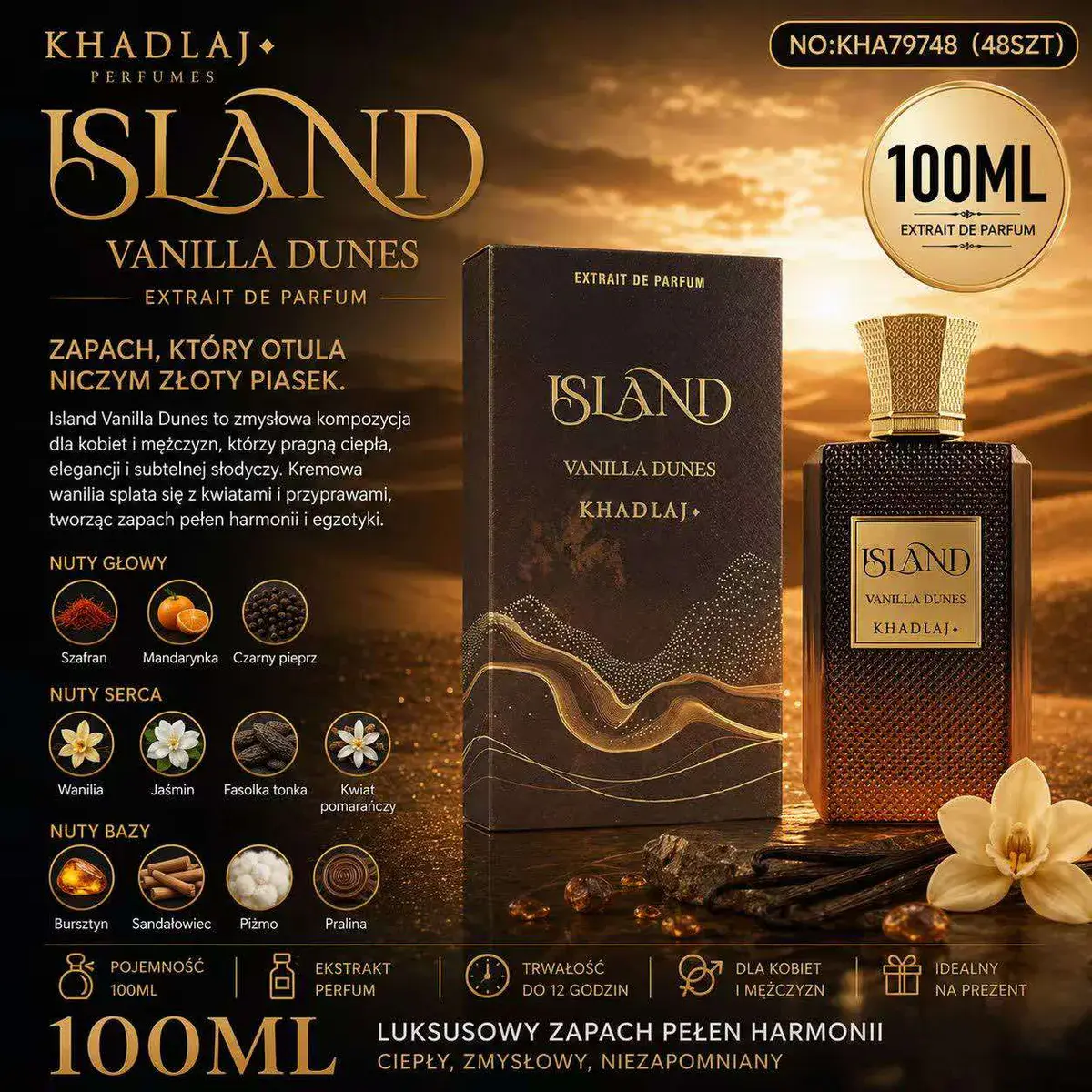 Island Vanilla Dunes Khadlaj Perfumy 100ml ekstrakt zapachowy