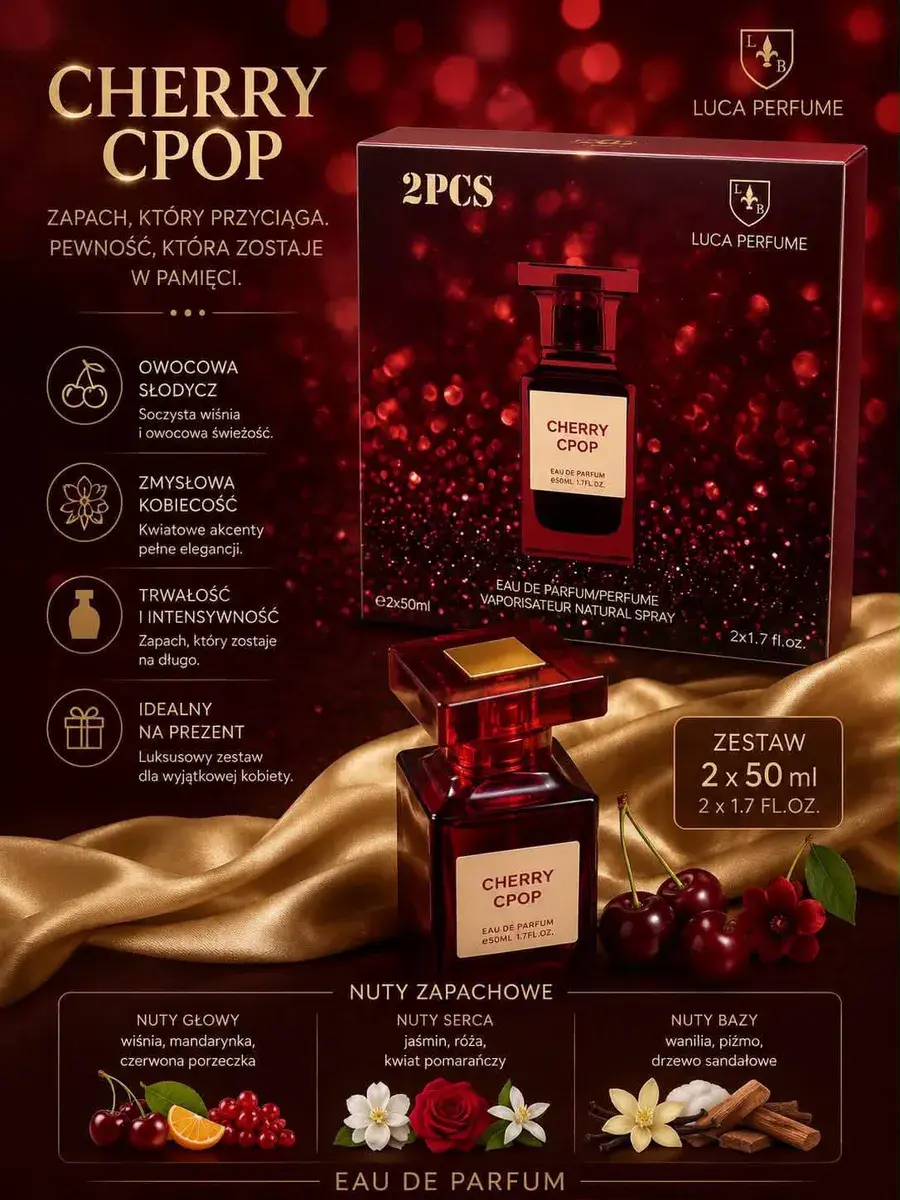 Luca Perfume Cherry Cpop zestaw perfum 2x50ml owocowo-kwiatowy