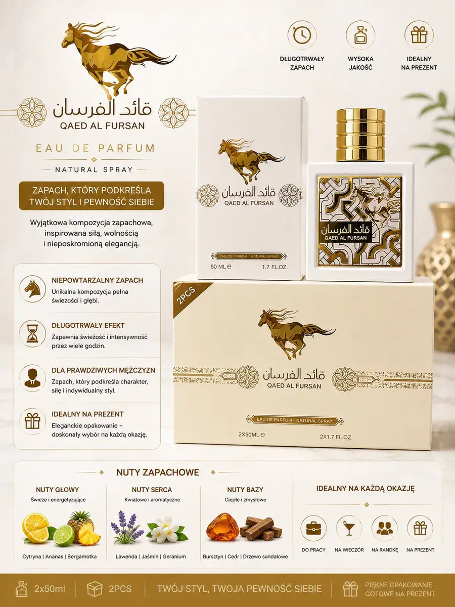 Zestaw perfumy arabskie QAED AL FURSAN 2x50ml eleganckie opakowanie