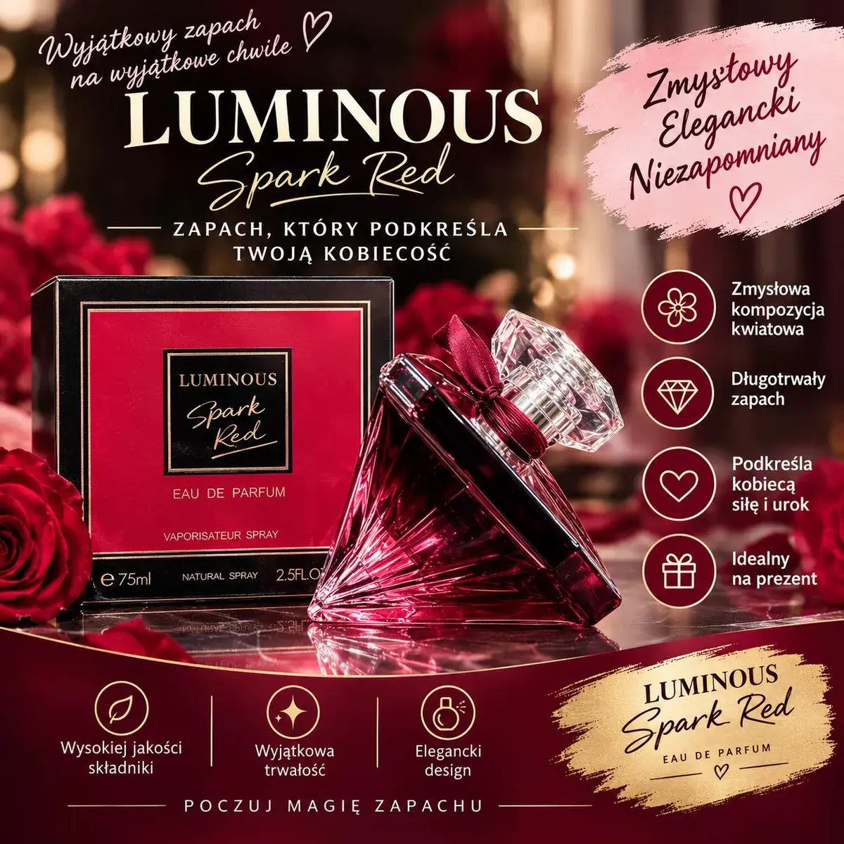 Luminous Spark Red Perfum 75ml elegancki zapach damski