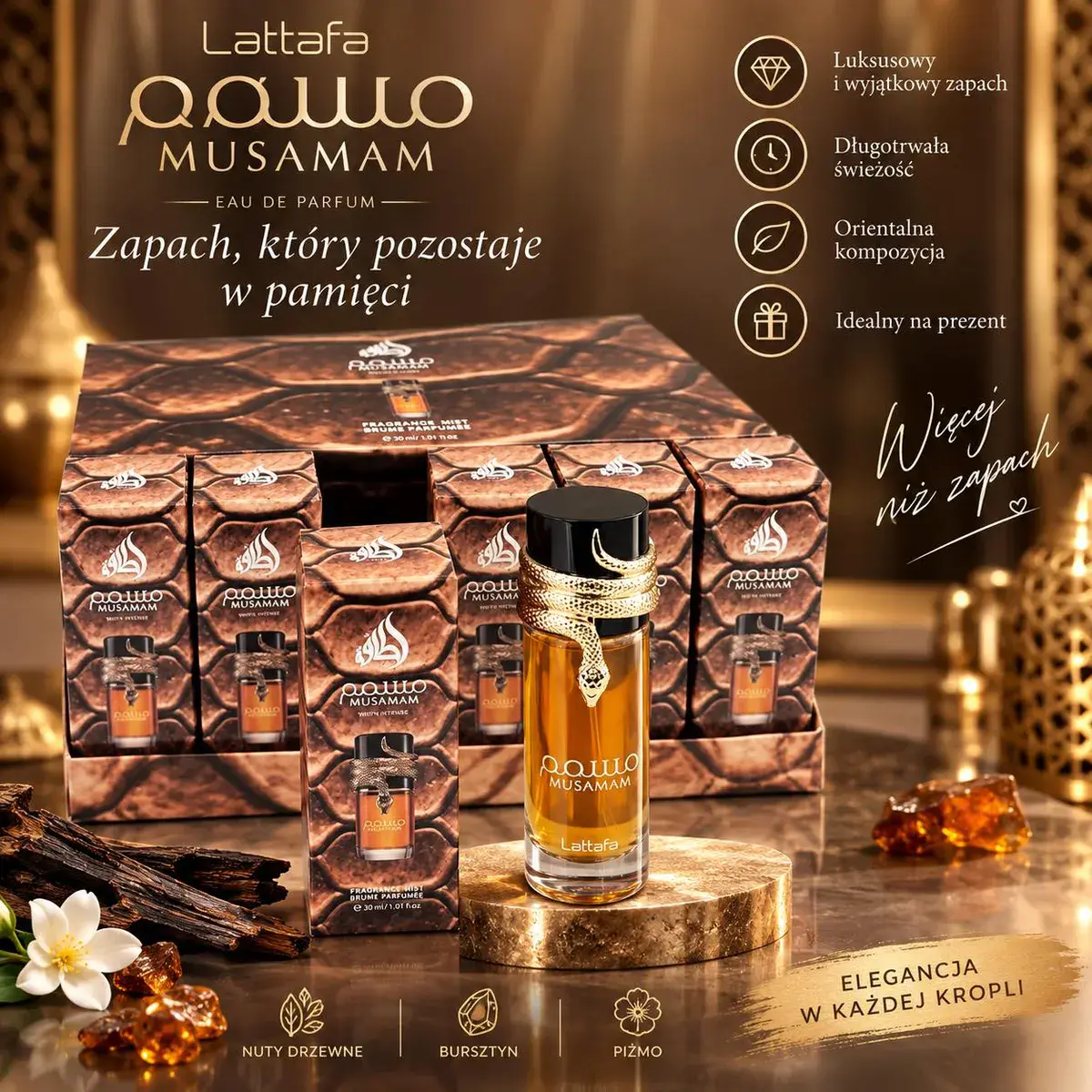 Perfumy Lattafa Musamam 30 ml z orientalnym zapachem i bursztynem