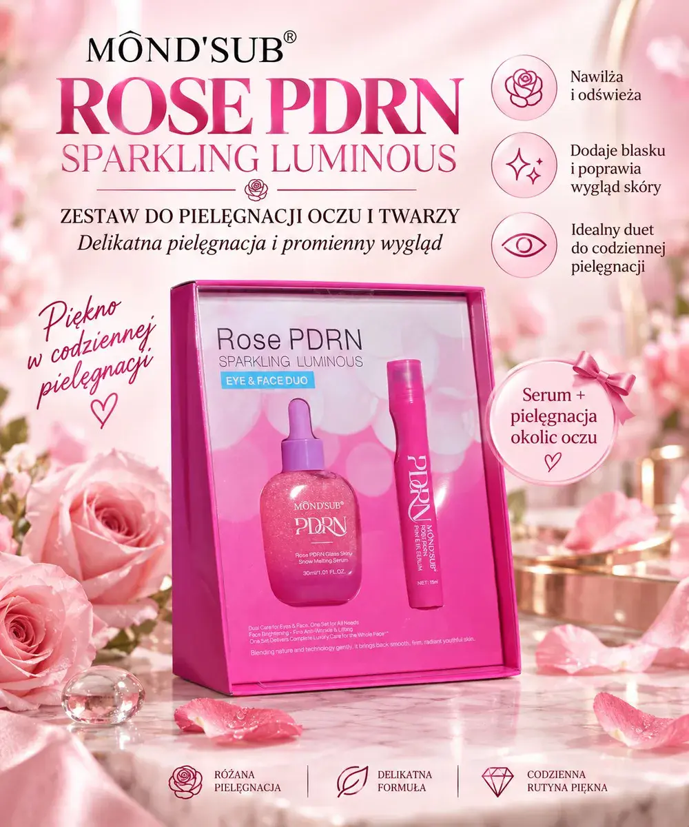 Zestaw do pielęgnacji oczu i twarzy Rose PDRN różowy 30ml + 15ml