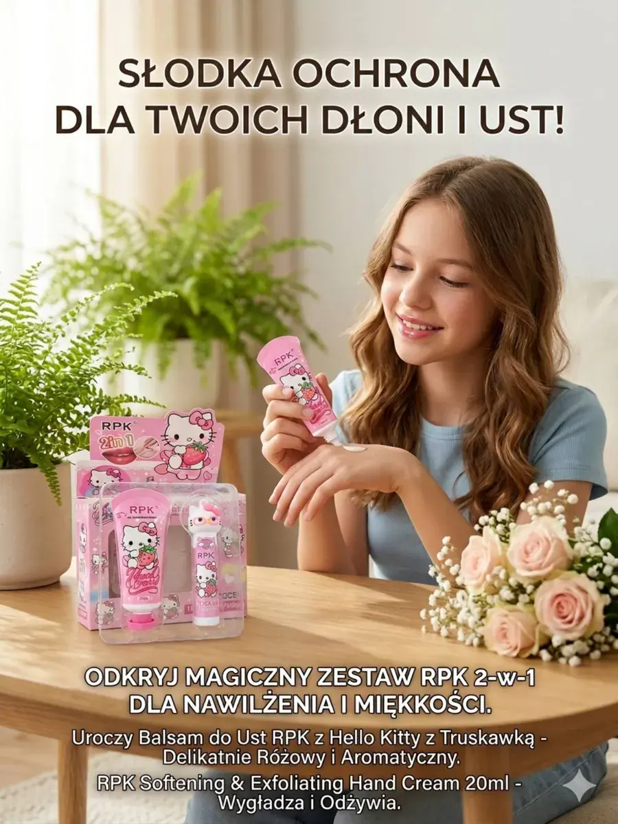 Zestaw RPK 2-w-1 krem do rąk i balsam do ust Hello Kitty różowy