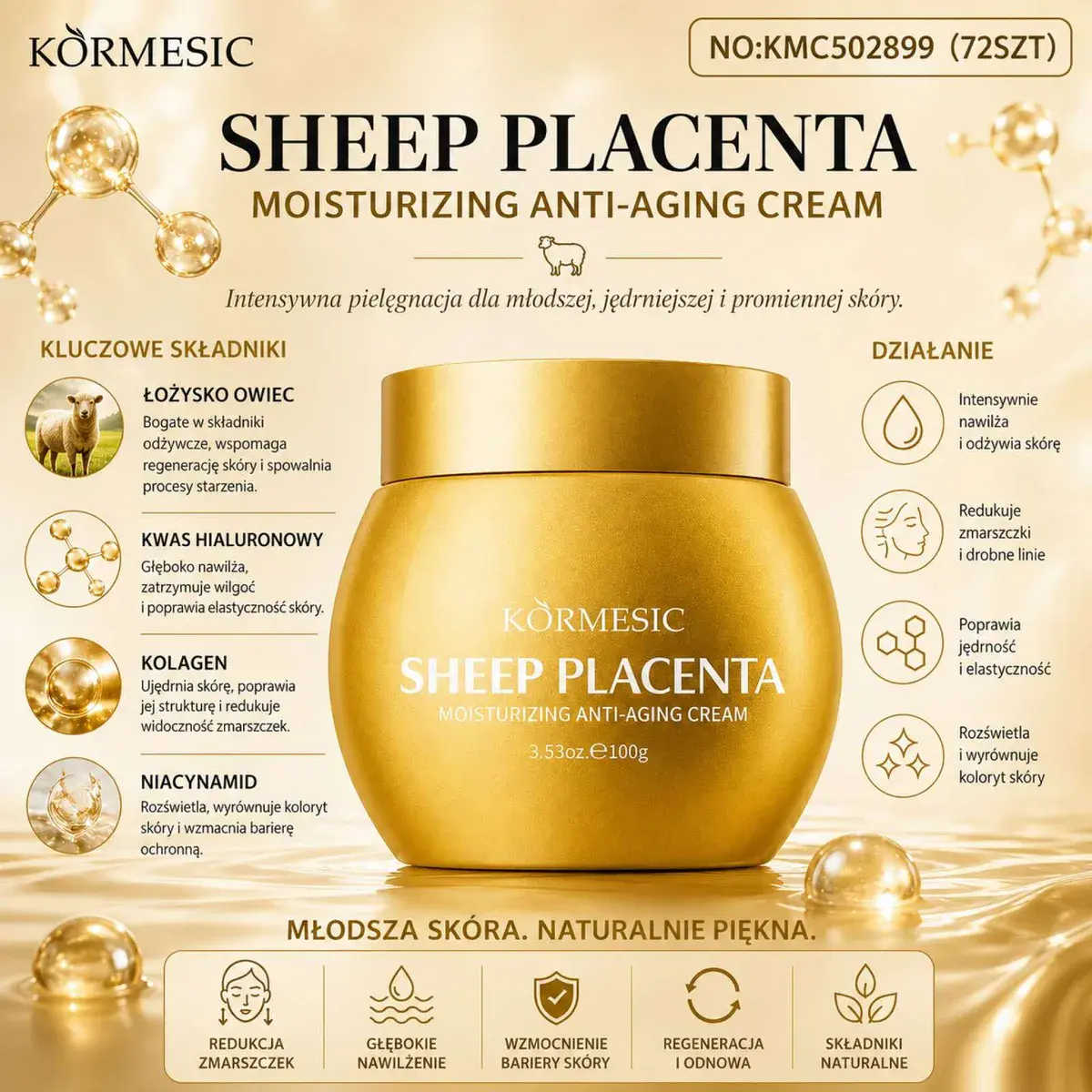 KORMESIC Sheep Placenta Nawilżający Krem Przeciwstarzeniowy 100g