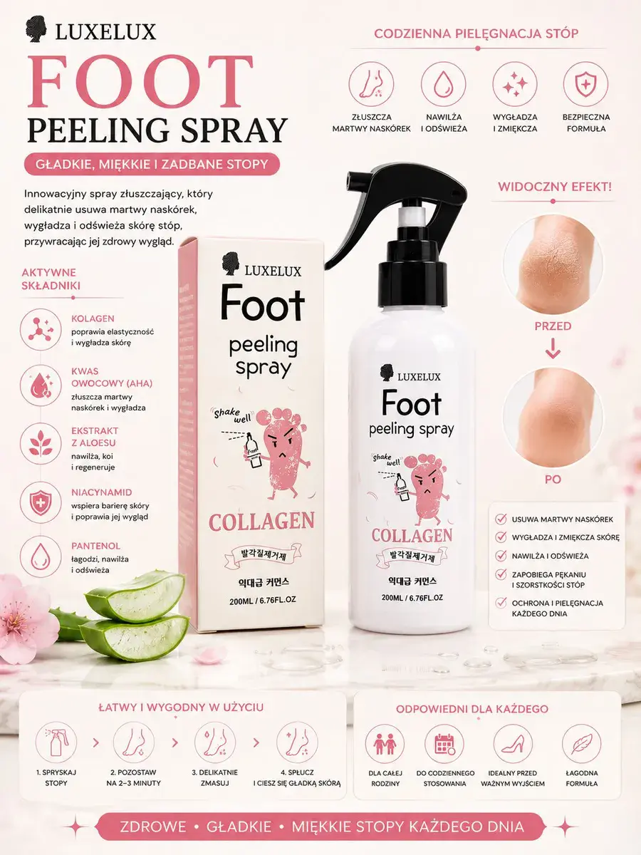 Luxelux Foot Peeling Spray kolagen 200ml do pielęgnacji stóp