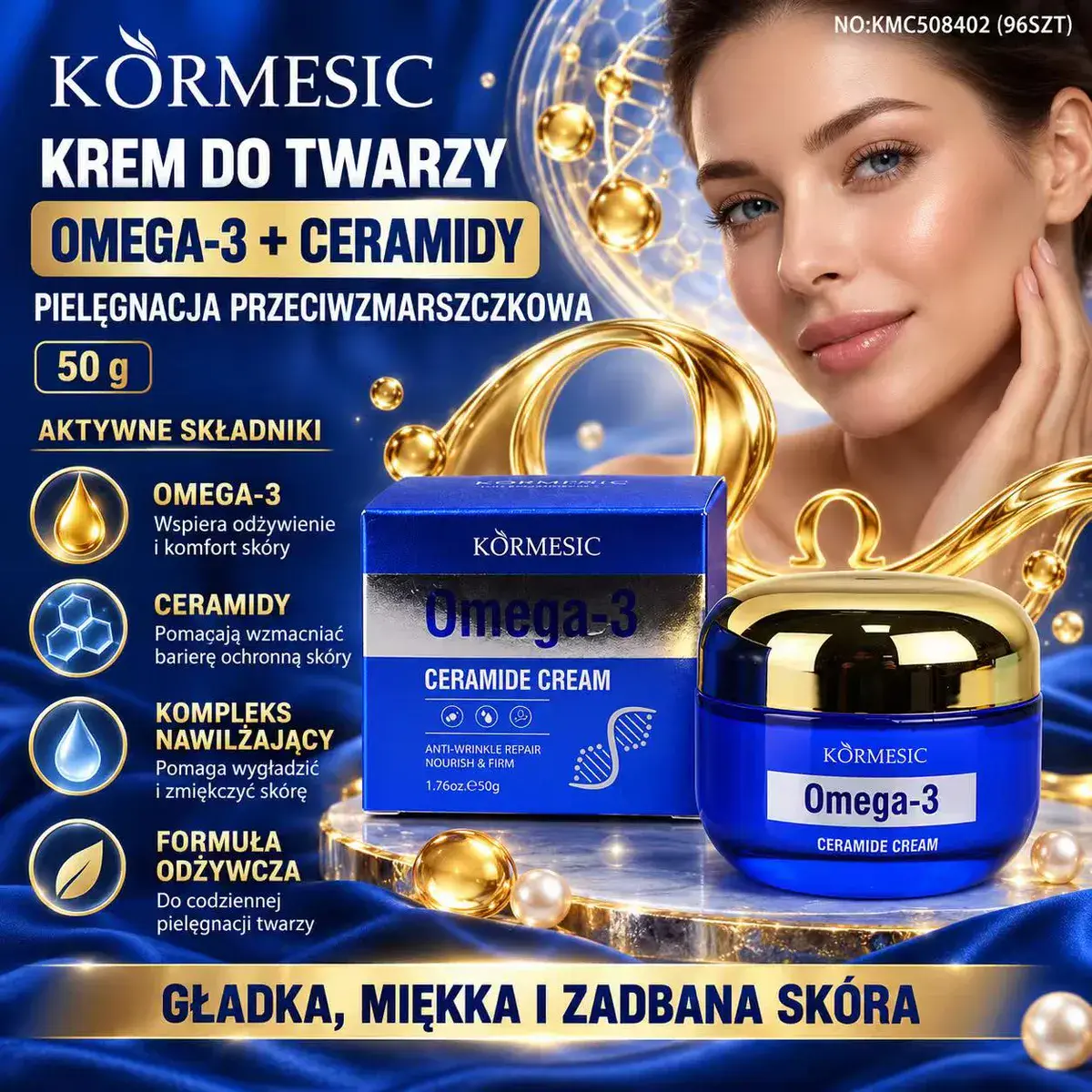 Kormesic Krem do Twarzy Omega-3 Ceramidy 50g Pielęgnacja Przeciwzmarszczkowa