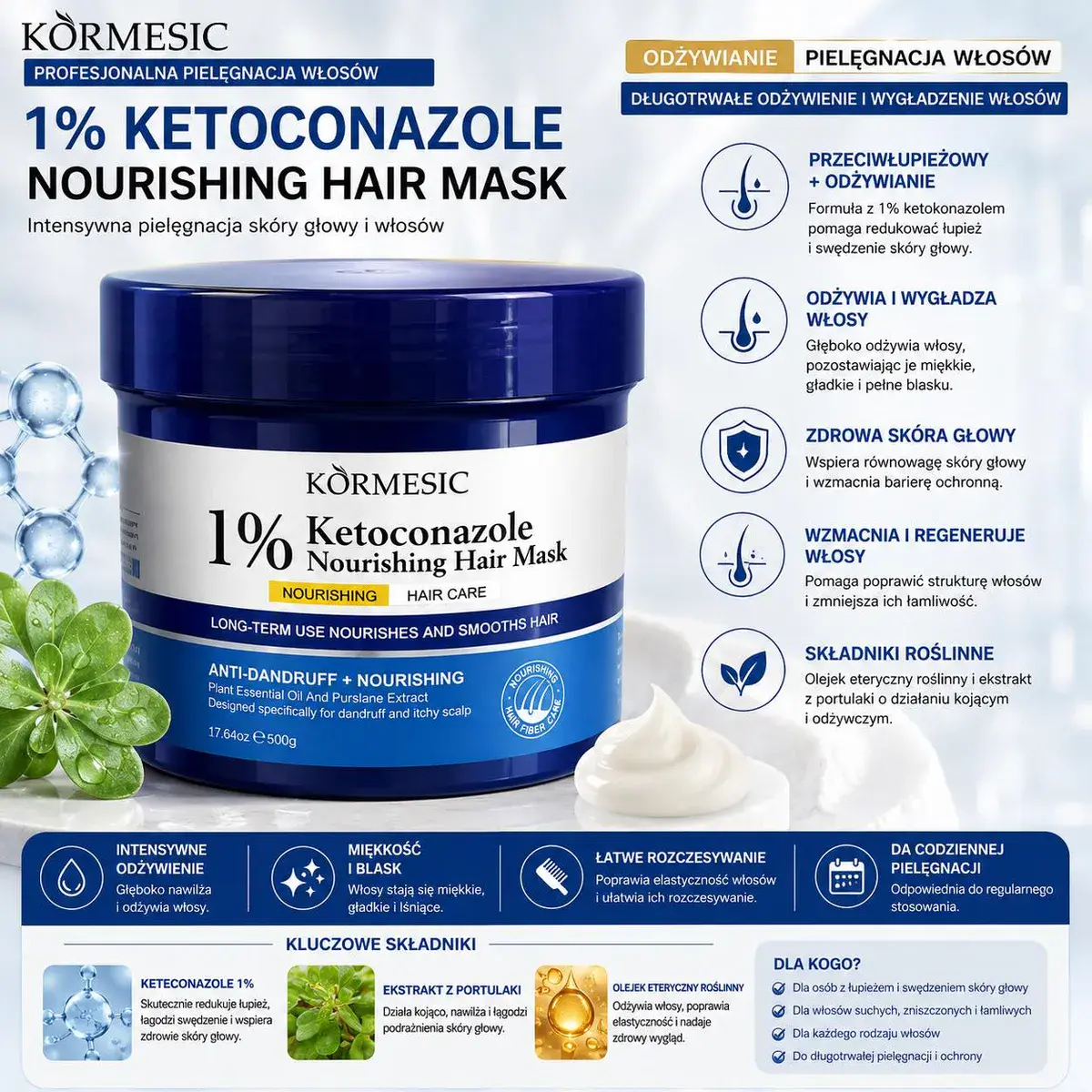 Kormesic 1% Ketoconazole Odżywcza Maska do Włosów 500g