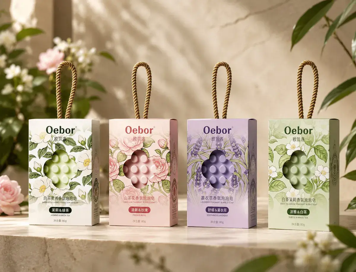 Mydło w piance Oebor z naturalnymi zapachami 80g z zawieszką