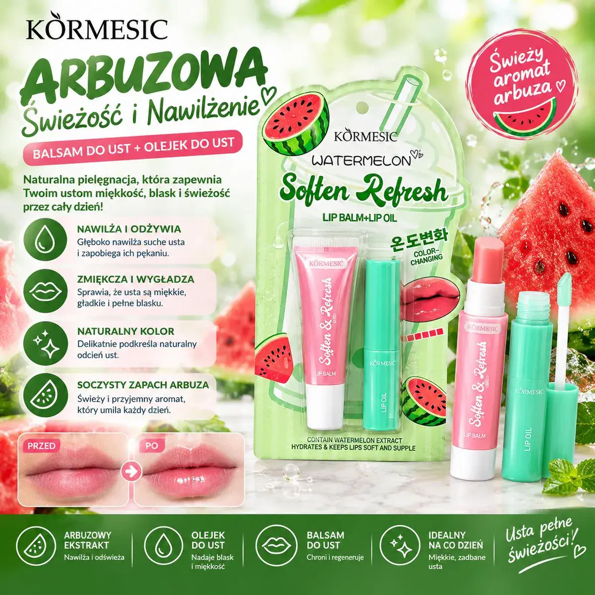 KÖRMESIC Arbuzowy zestaw do ust balsam i olejek nawilżający