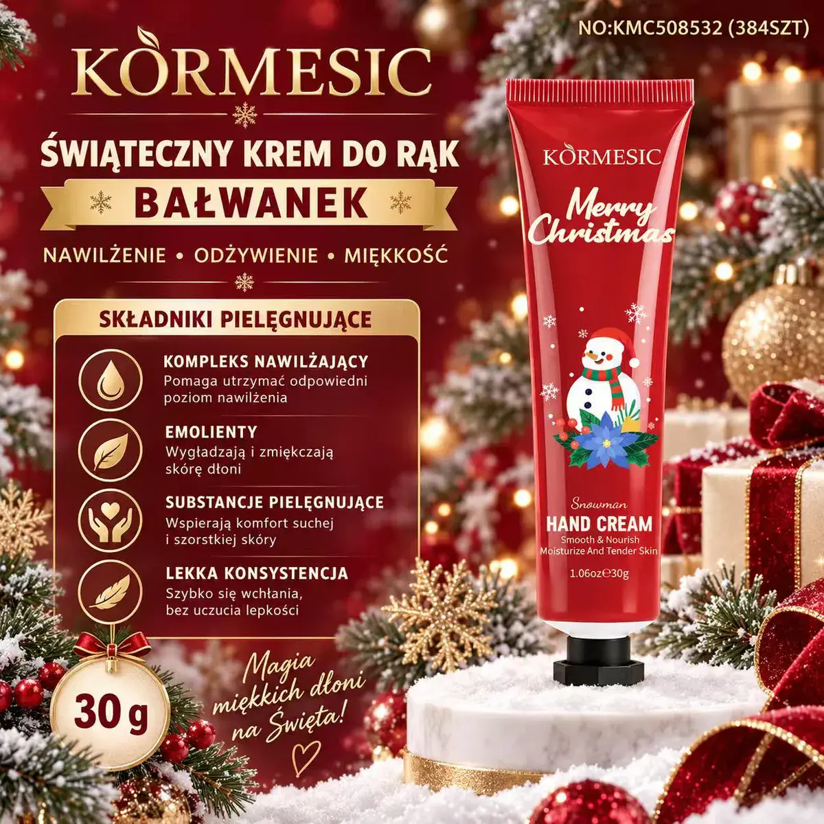 Körmesic Świąteczny Krem do Rąk Bałwanek 30g Nawilżający