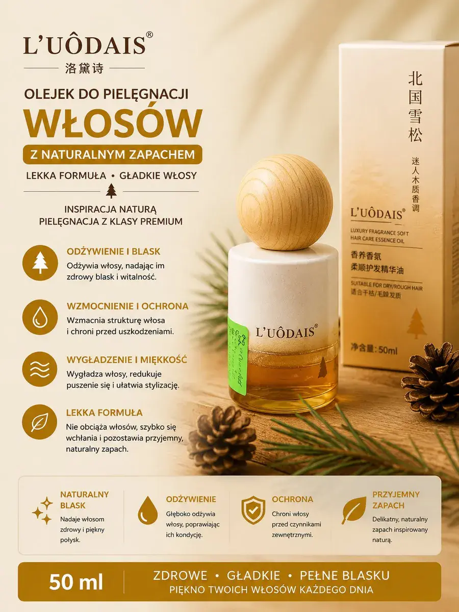 L’UÔDAIS Olejek do pielęgnacji włosów 50 ml z naturalnym zapachem