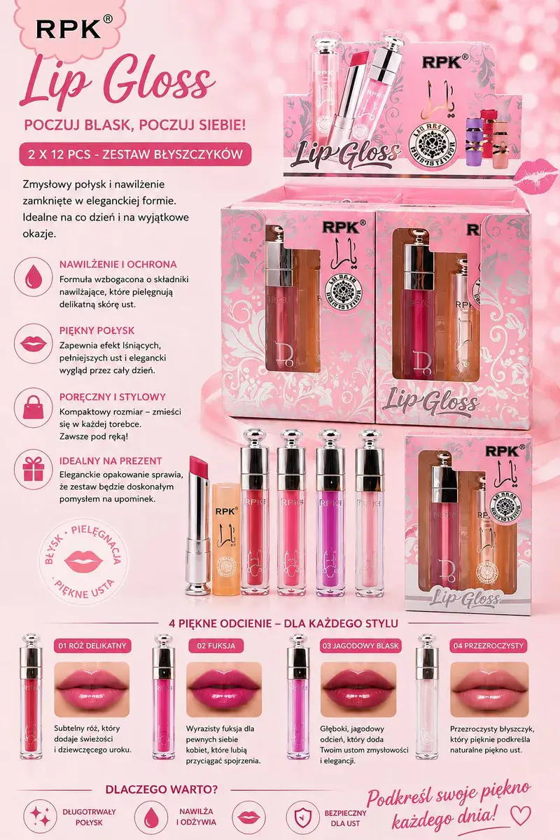RPK Lip Gloss błyszczyk do ust 4 odcienie nawilżający połysk