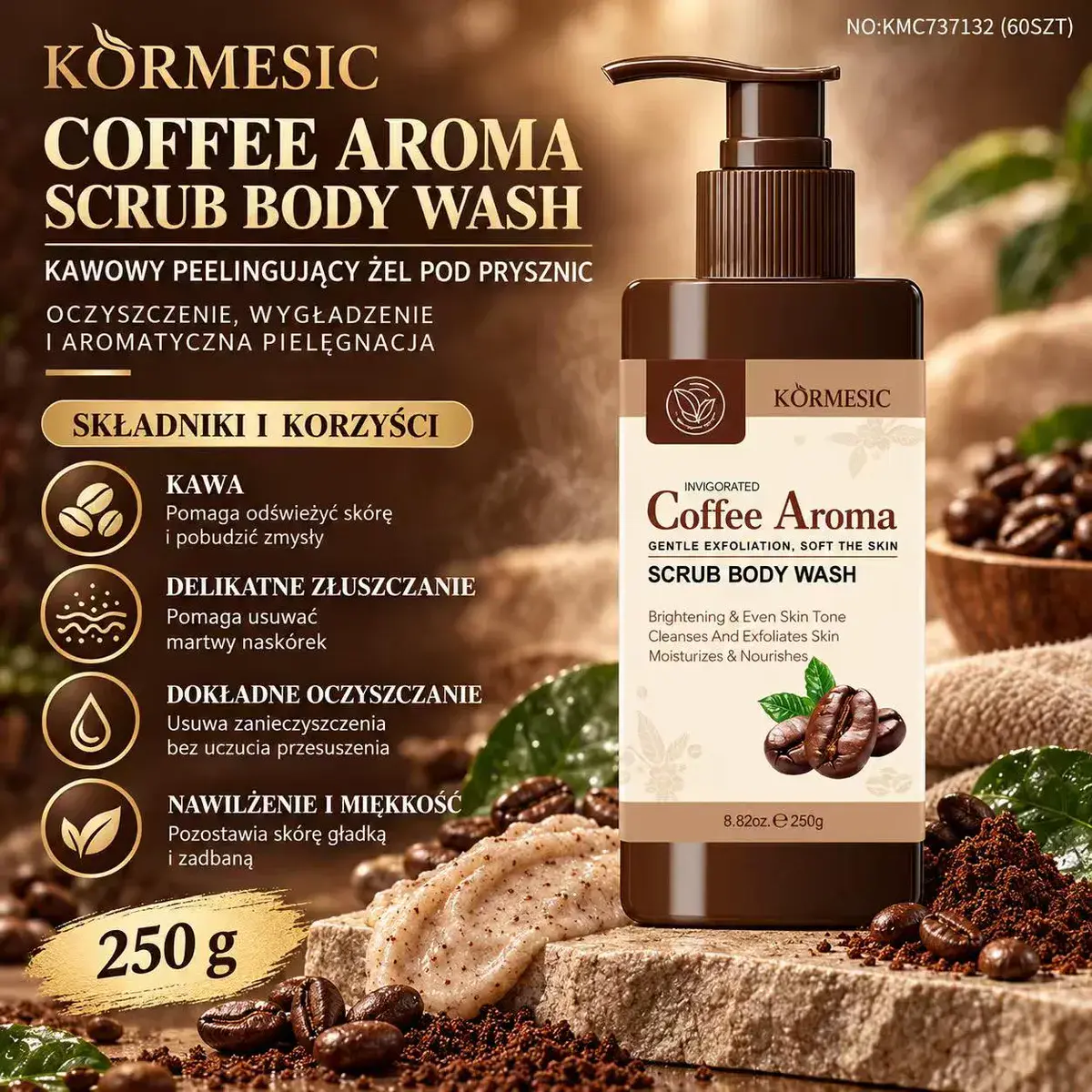 Kormesic Kawowy Peelingujący Żel pod Prysznic 250g