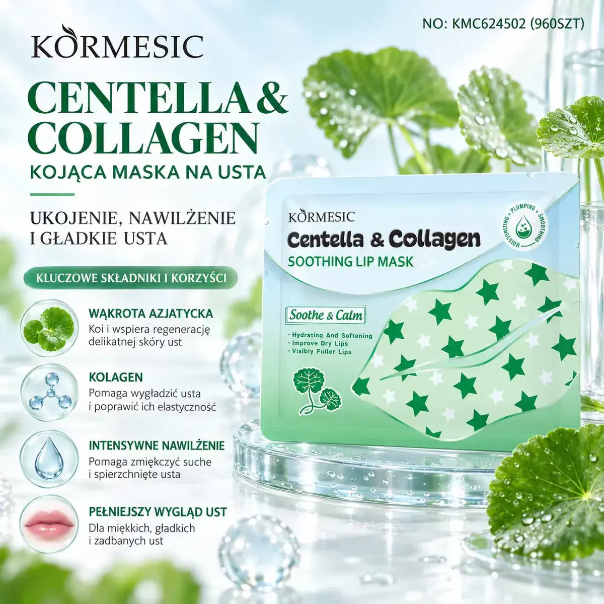 Kormesic Centella & Collagen Kojąca Maska na Usta Nawilżająca