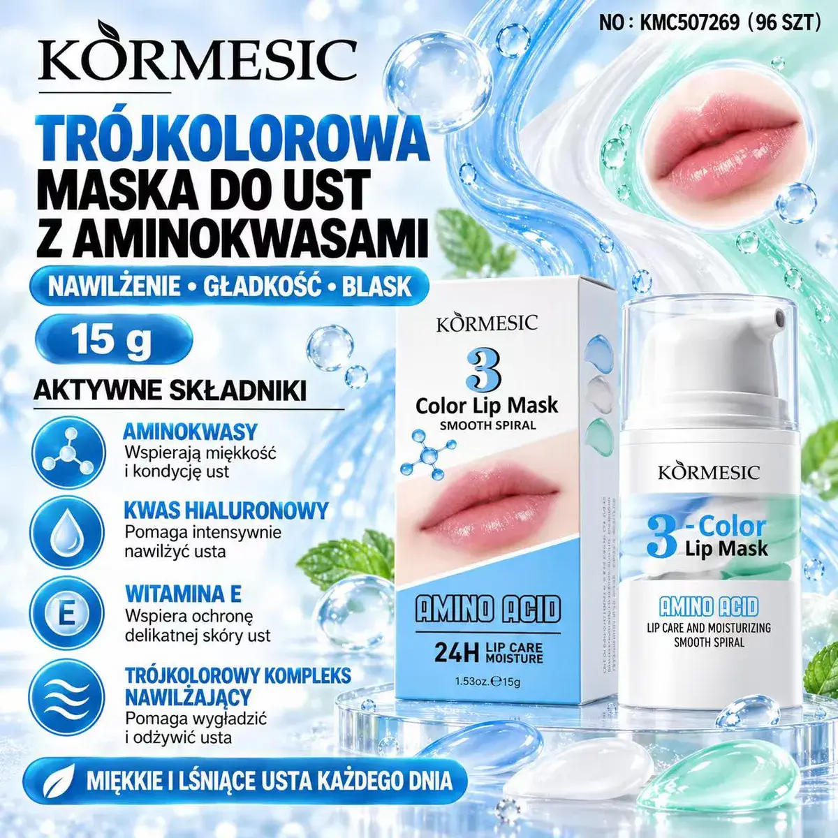 Kormesic Trójkolorowa Maska do Ust z Aminokwasami 15g