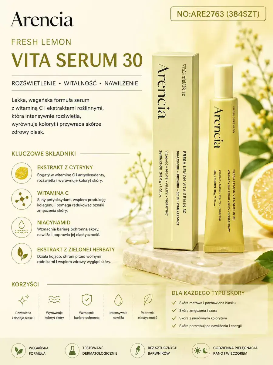 Arencia Fresh Lemon Vita Serum 30 rozświetlające i nawilżające 30g