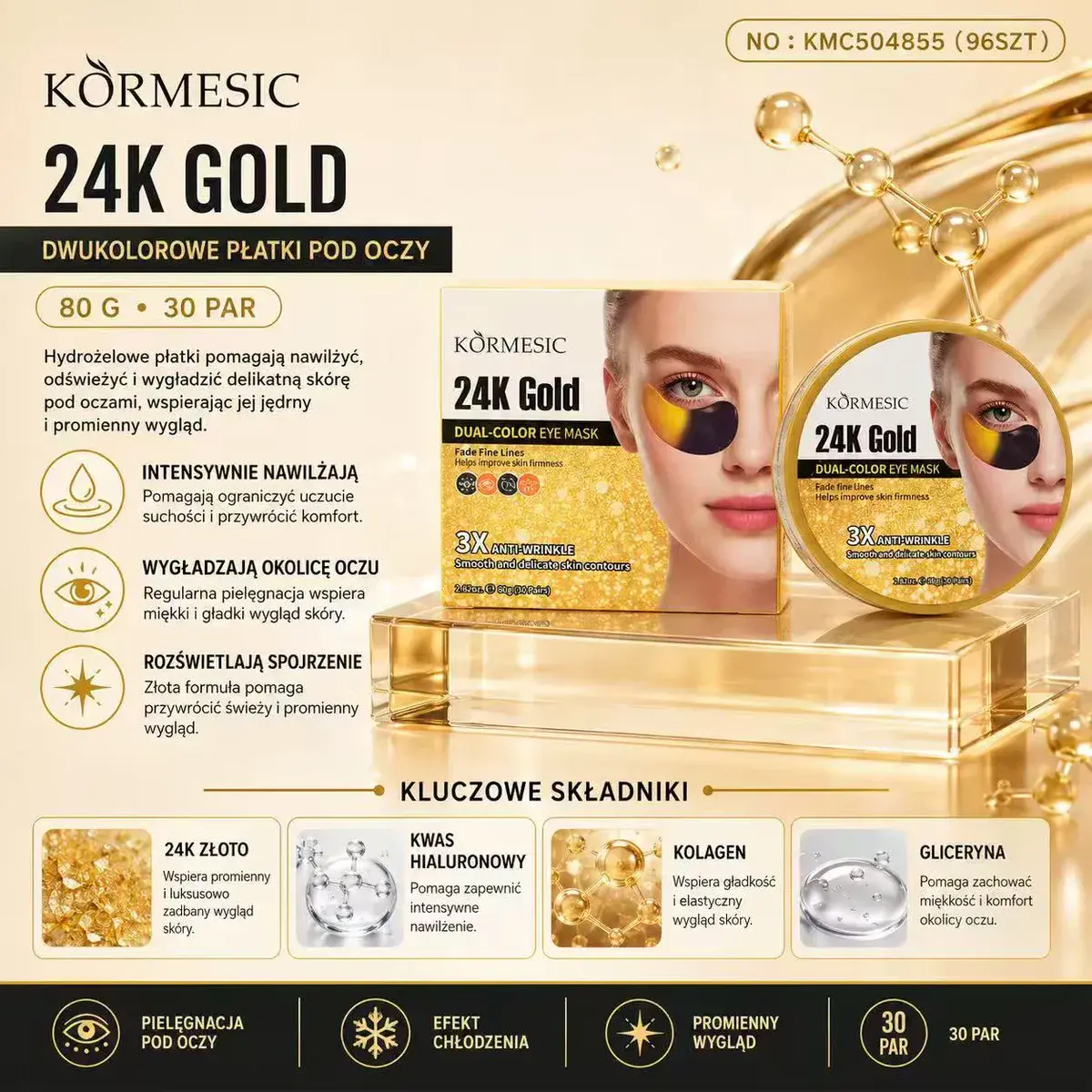 Körmesic 24K Gold dwukolorowe hydrożelowe płatki pod oczy 80g
