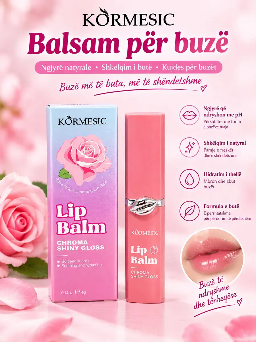Balsam do ust zmieniający kolor o zapachu róży Kormesic różowy