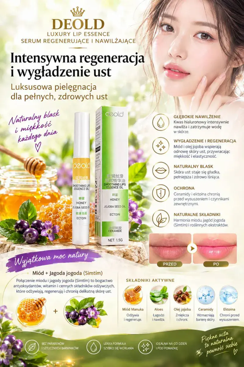 DEOLD Luxury Lip Essence serum do ust z miodem i olejem jojoba 1,5g