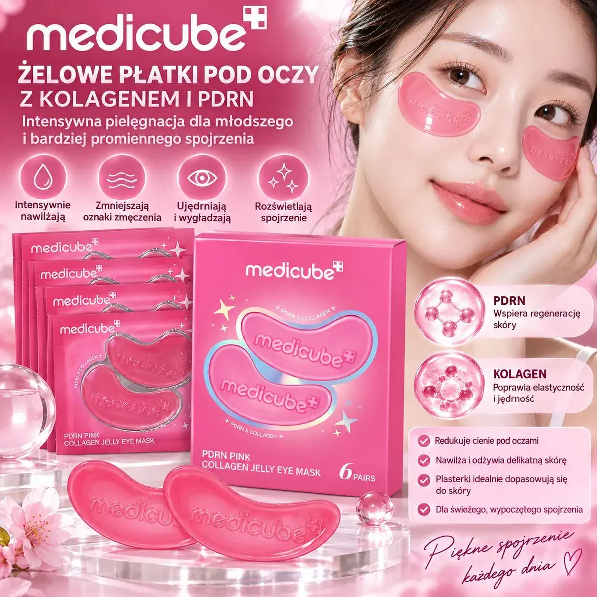 Medicube PDRN Pink Collagen żelowe płatki pod oczy 6 par