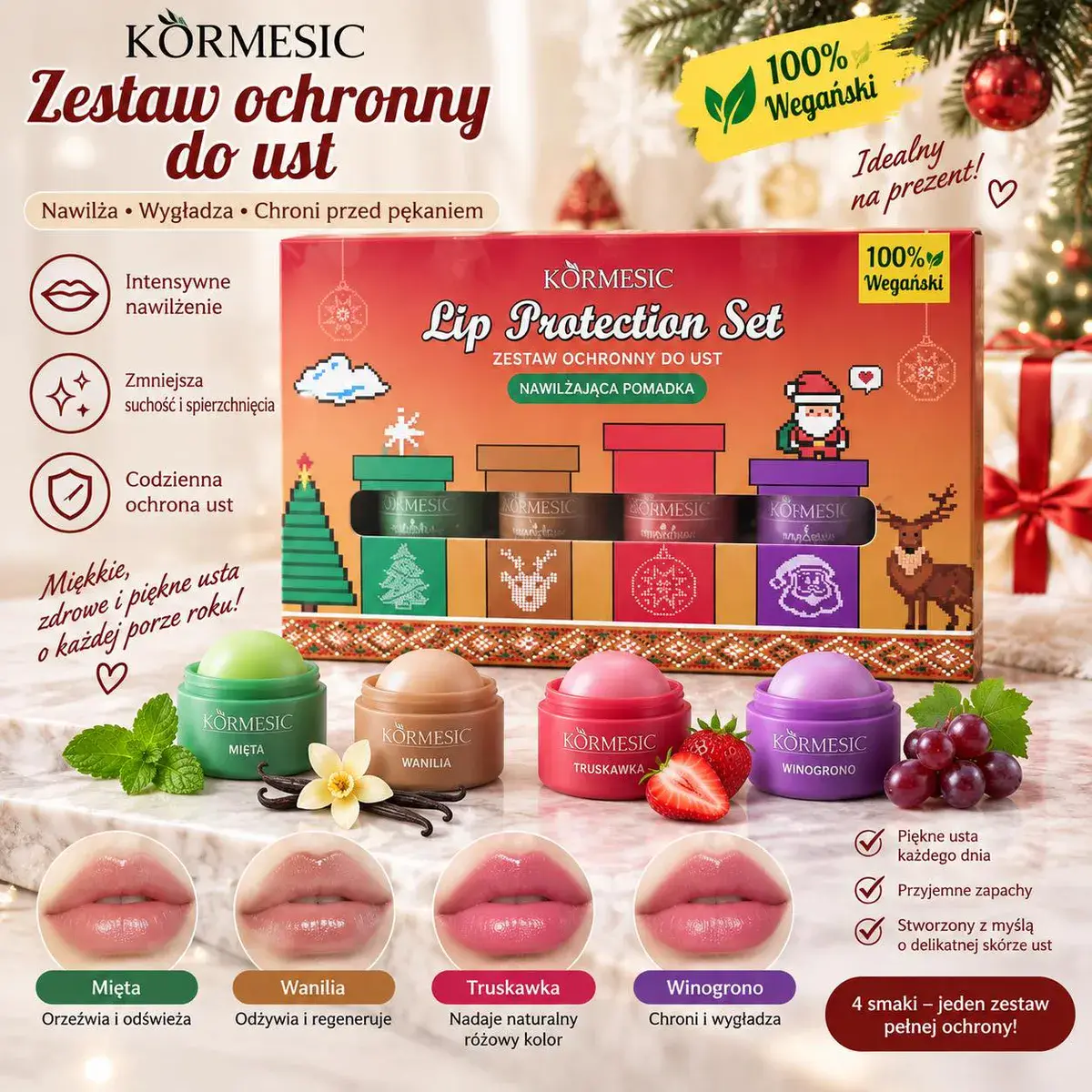 Körmesic Zestaw ochronny do ust 4 smaki nawilżająca pomadka