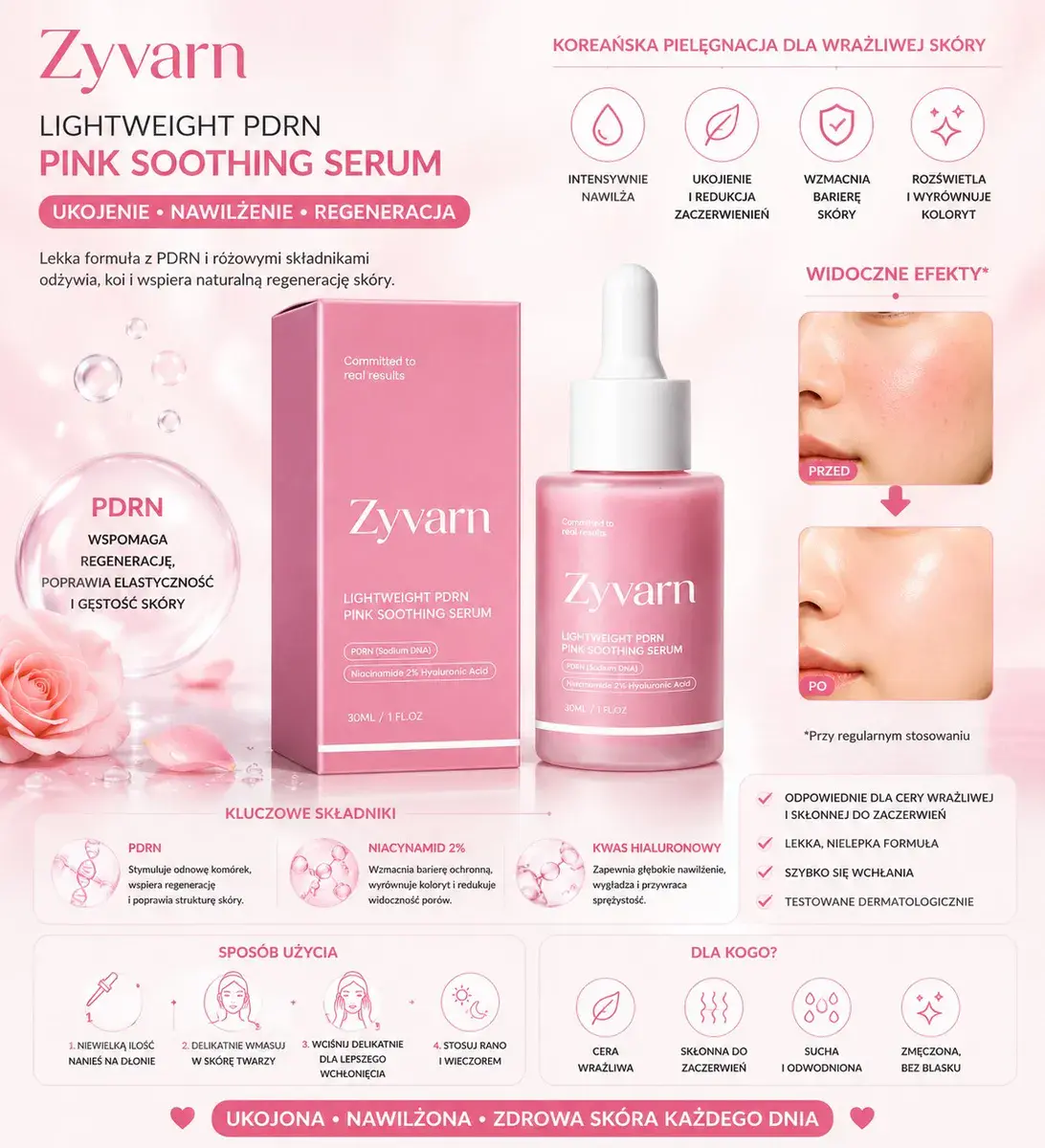 Zyvarn Pink Soothing Serum 30ml lekkie serum nawilżające i regenerujące