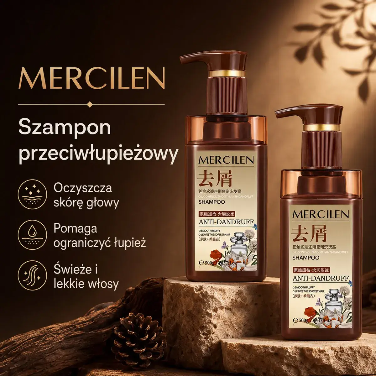 Mercilen Szampon przeciwłupieżowy 500 g z pompką brązowy