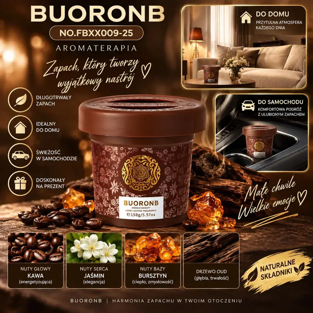 BUORONB Aromaterapia Zapach do Domu i Auta Kawa Jaśmin Bursztyn