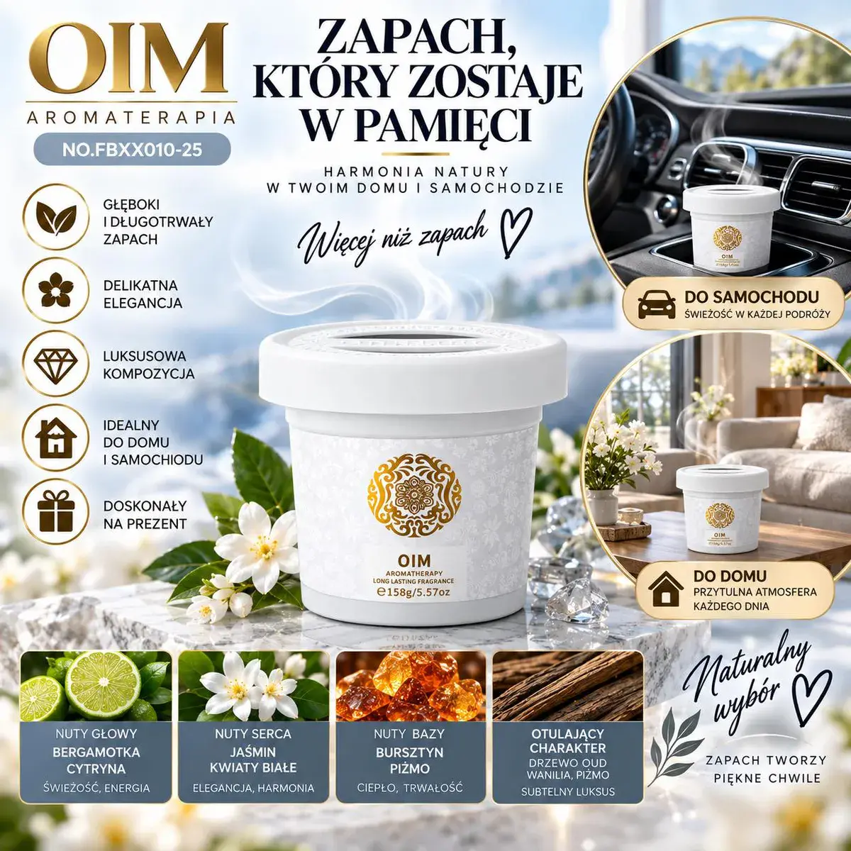 Aromaterapia OIM Zapach do Auta i Domu 158g Biały