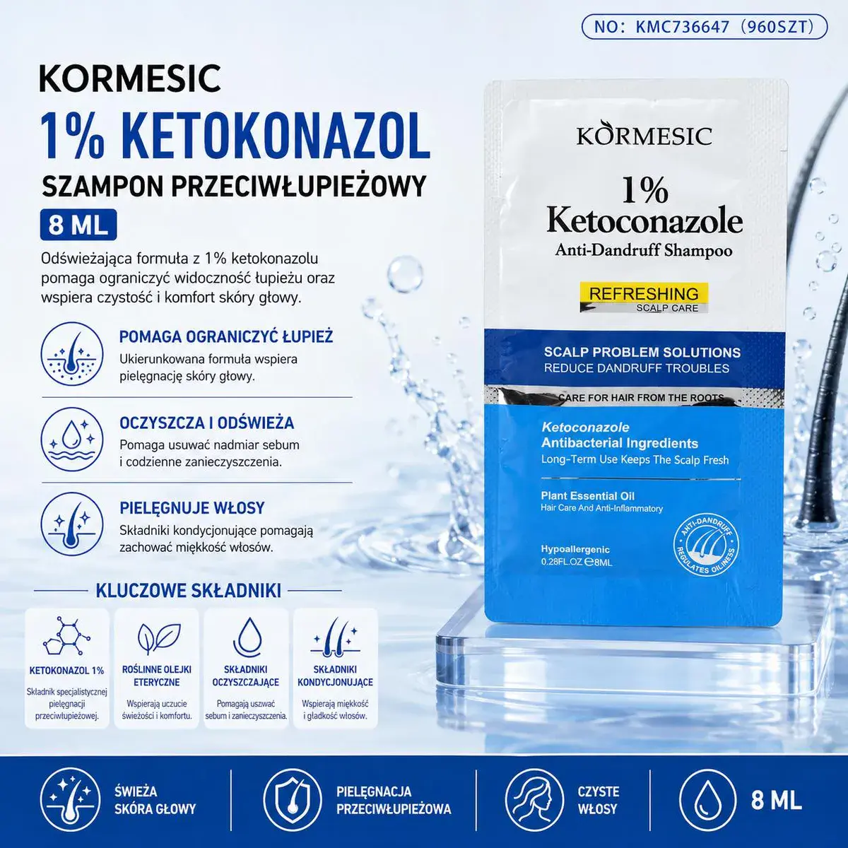 KORMESIC 1% Ketokonazol Szampon Przeciwłupieżowy 8 ml saszetka