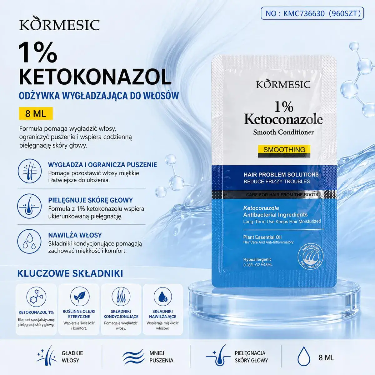 KORMESIC 1% Ketokonazol odżywka wygładzająca do włosów 8 ml