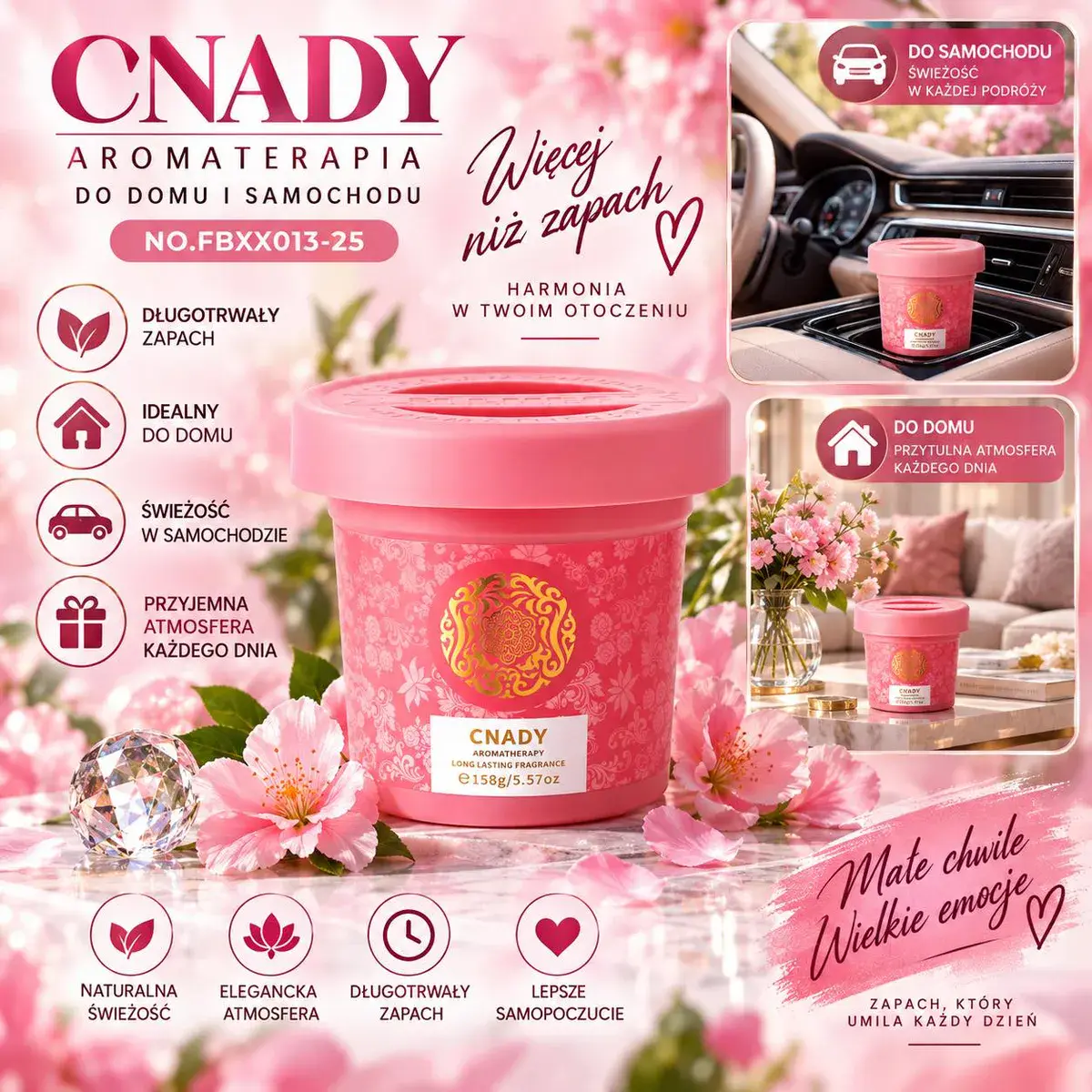 CNADY Aromaterapia Zapach do Domu i Samochodu Różowy 158g