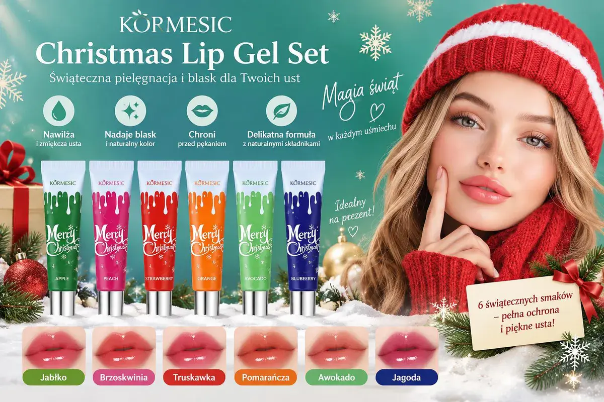 Körmesic Christmas Lip Gel Set 6 smaków świątecznych balsamów do ust