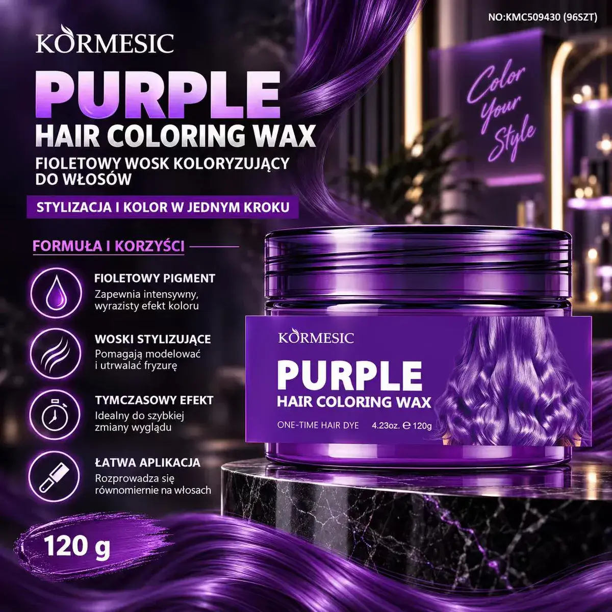 Kormesic Fioletowy Wosk Koloryzujący do Włosów 120g