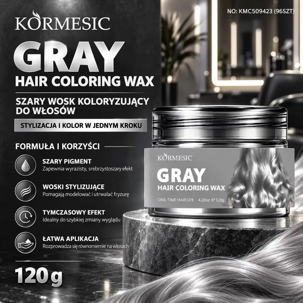 Kormesic Gray Szary Wosk Koloryzujący do Włosów 120g