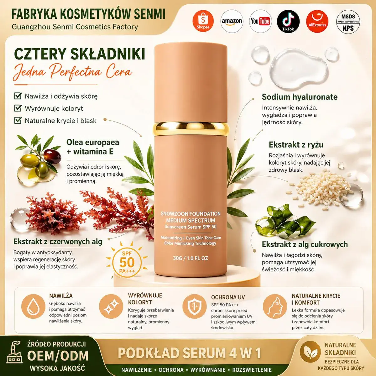 Podkład Serum SPF 50 4w1 Naturalne Krycie i Ochrona UV