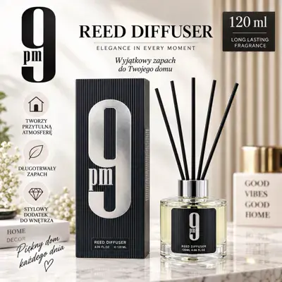 Dyfuzor zapachowy 9pm 120 ml z patyczkami czarny elegancki
