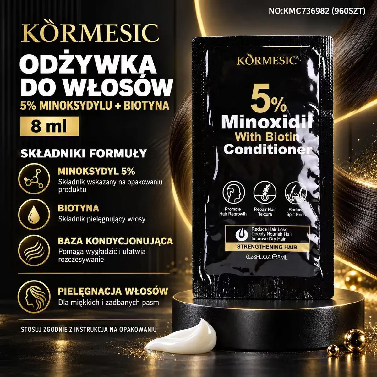 Körmesic Odżywka do Włosów 5% Minoksydyl + Biotyna 8 ml