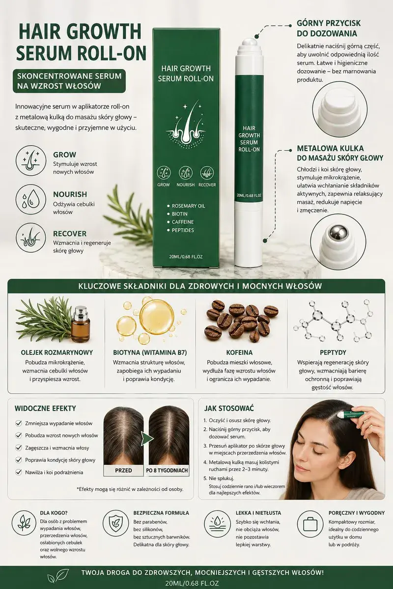 Serum do wzrostu włosów roll-on 20ml z metalową kulką